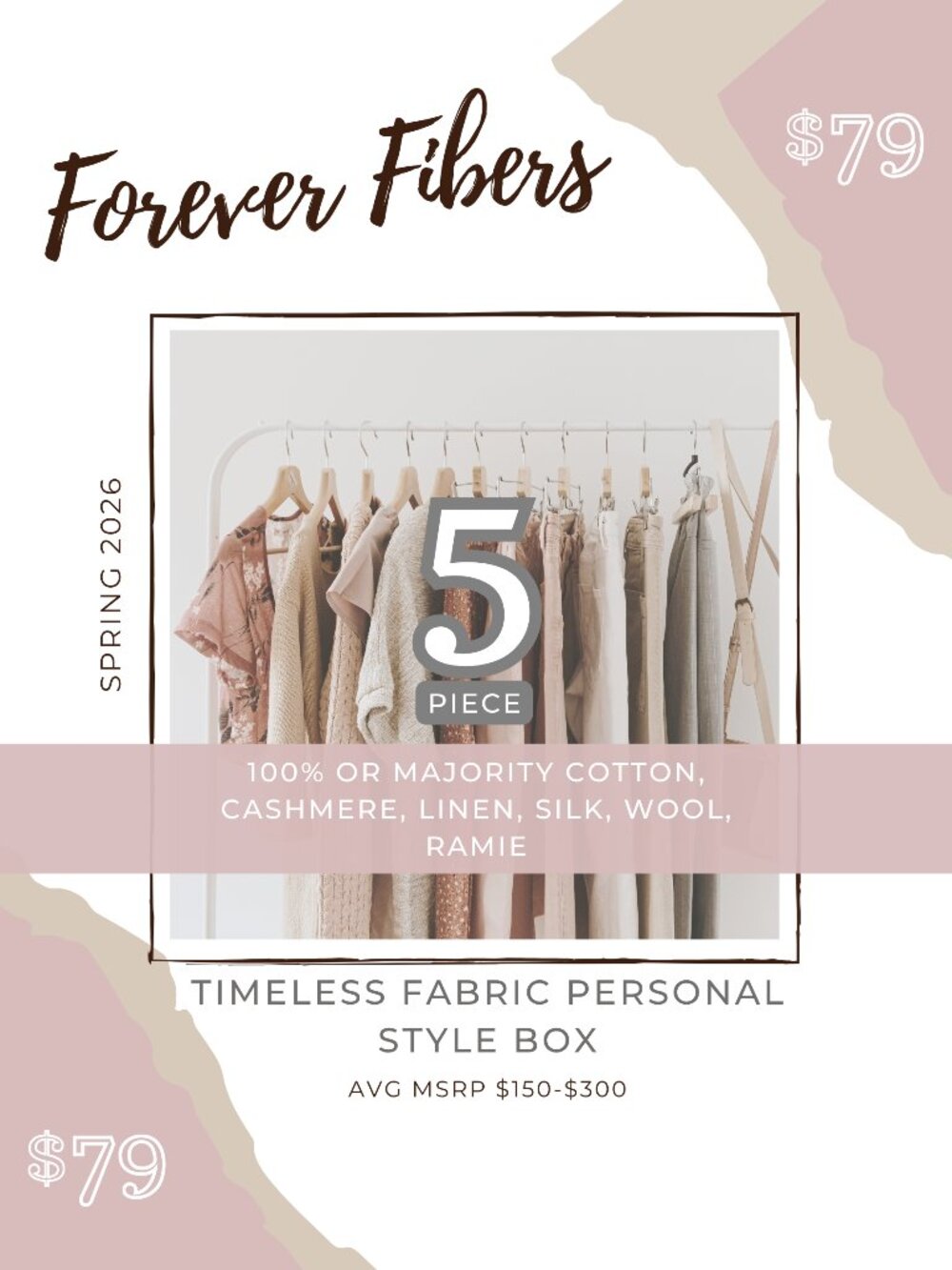 FOREVER FIBERS 5 Piece Natural Fabric Capsule Mystery Box, Cotton/Linen/Cashmere